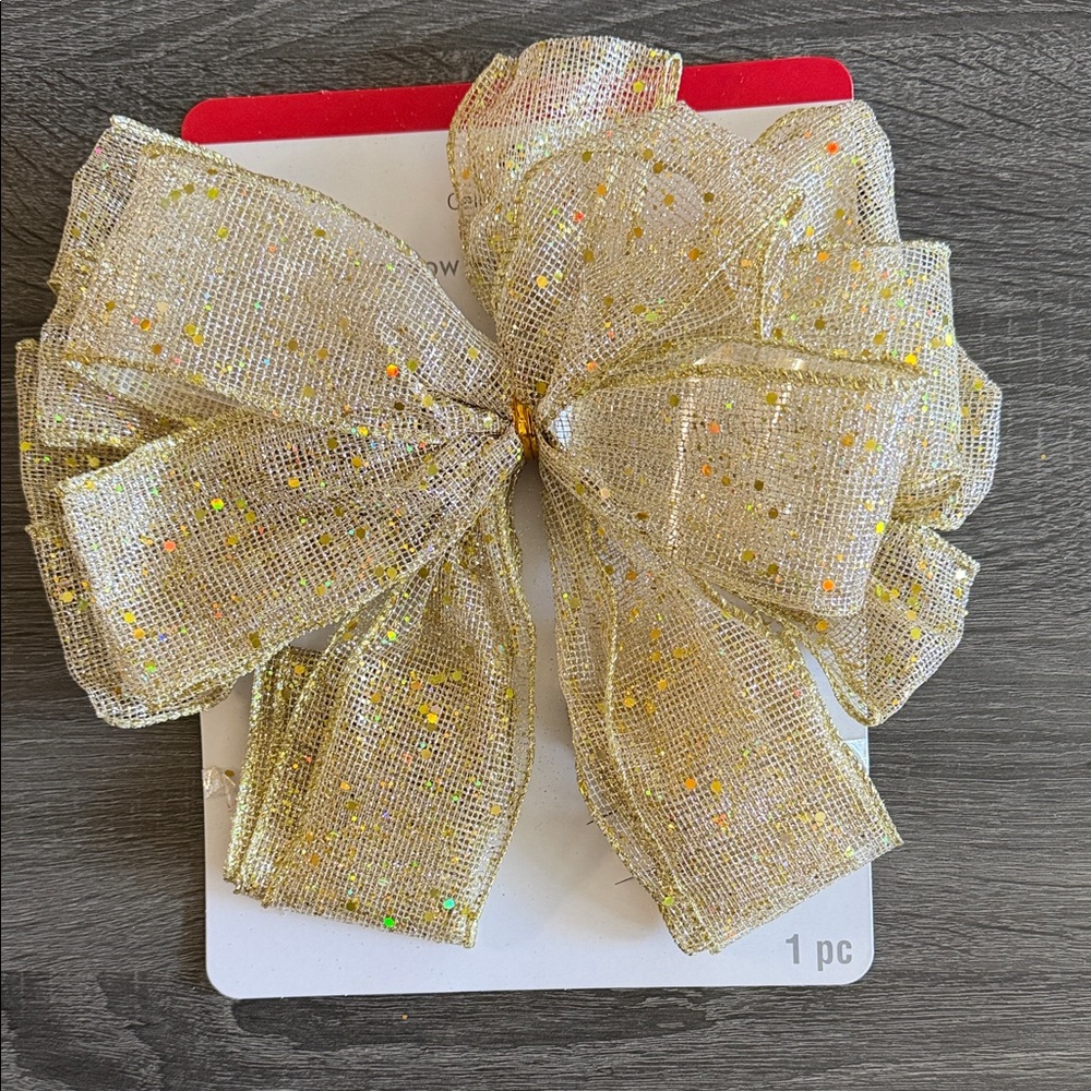 Gold Sparkle Tree Bow Clip